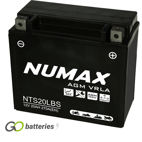 NTS20LBS Numax Sealed AGM Motorcycle Battery 12V 20Ah (YTX20L-BS)  (YTX20LBS) - GoBatteries