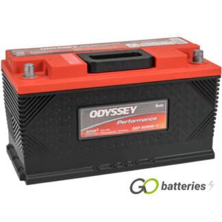 Odyssey ODP-AGM49 H8 L5 Performance AGM Battery. 12 volt 95 amps 950 cold cranking amps and 1700 pulse cranking amps. Black case with a red top and carrying handle. Positive terminal on the right hand side with the terminals closest to you. Previous number was a PC1350. Also Known as type 019.